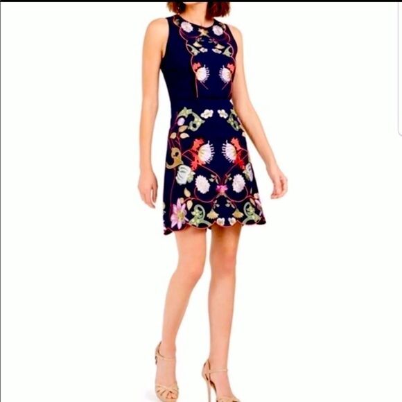 Foxiedox Iris Embroidered Dress In Navy Blue - Picture 2 of 5